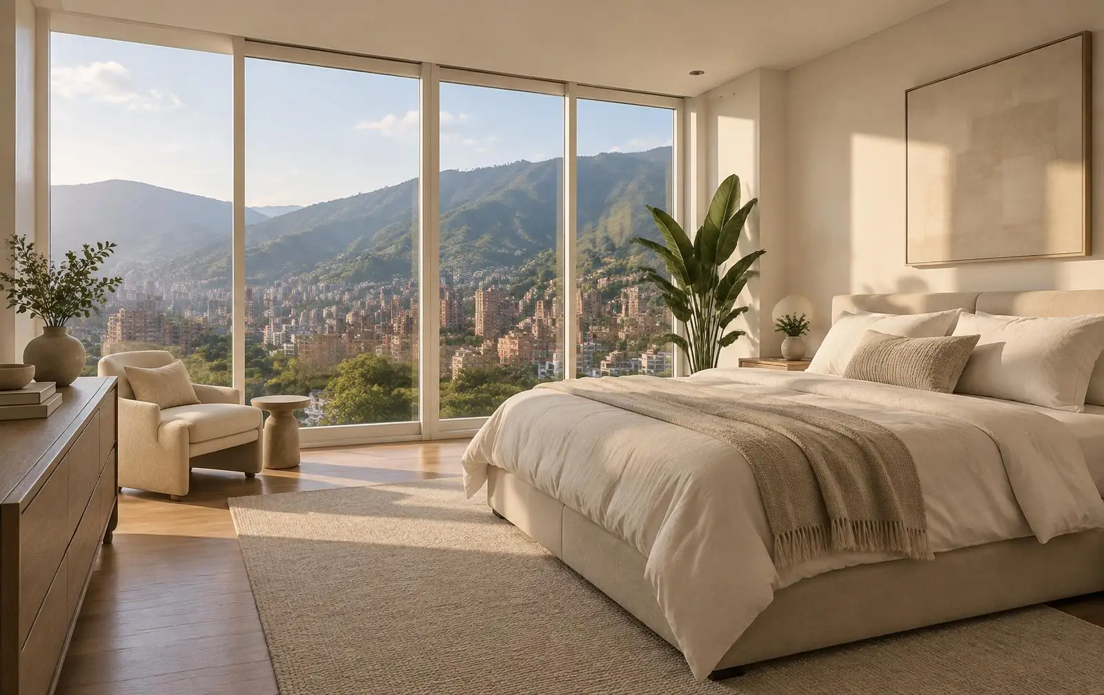 Interior residencial tranquilo con grandes ventanas en Medellín — imagen ilustrativa